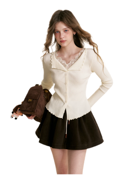 Lace Trim Knit Cardigan