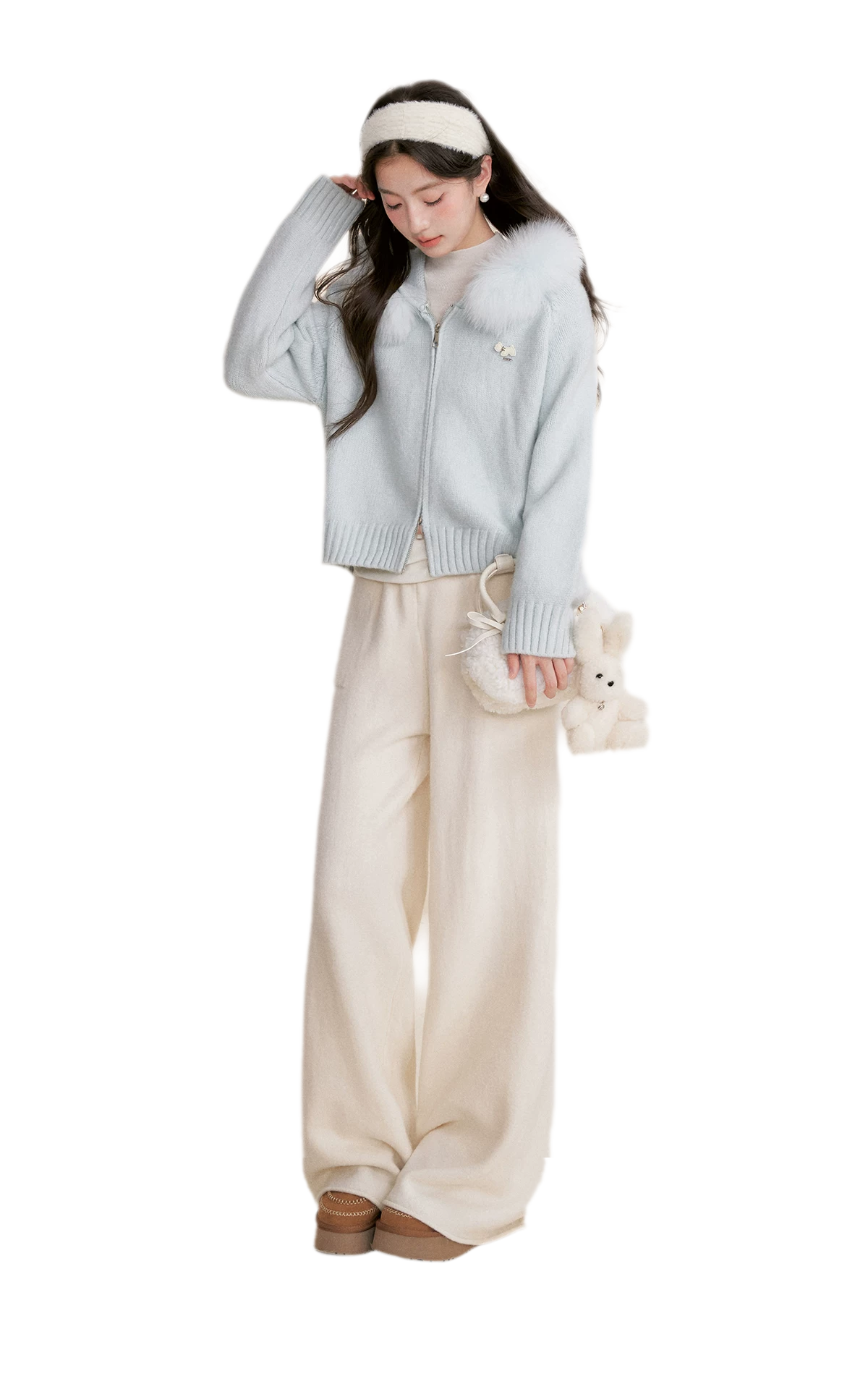 Fur Collar Knit Hoodie