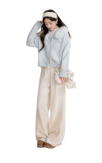 Fur Collar Knit Hoodie