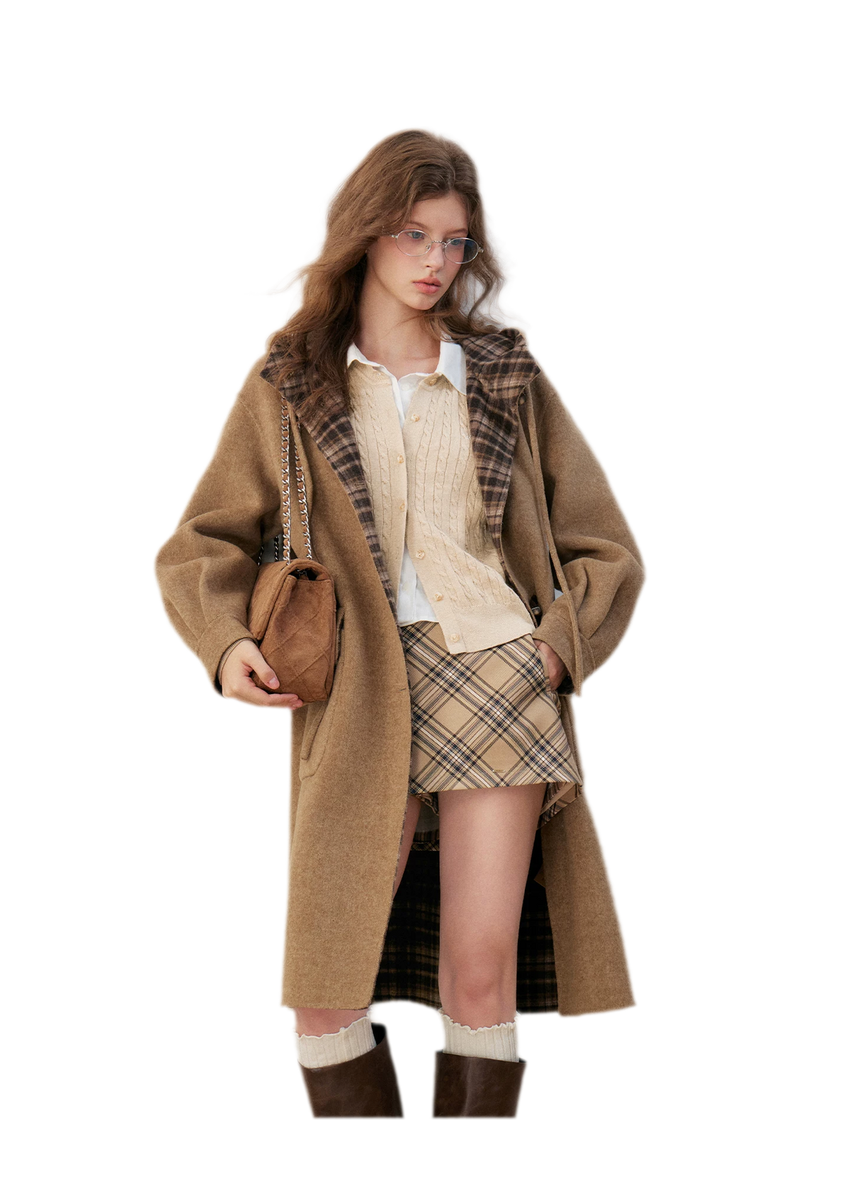 Cardigan en maille torsadée avec empiècement chemise