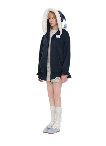 Plush Lace-Trimmed Bear Hoodie