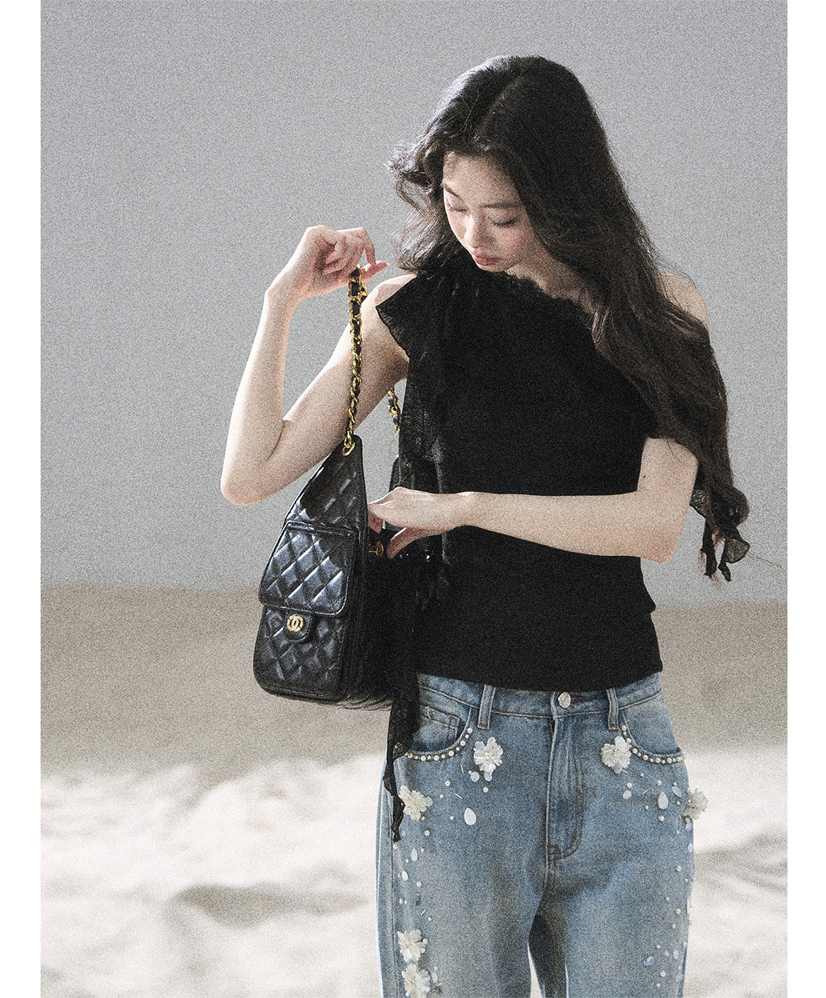 Lace One-Shoulder Crop Tee