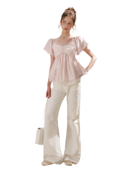 Tencel Lace V-Neck T-Shirt