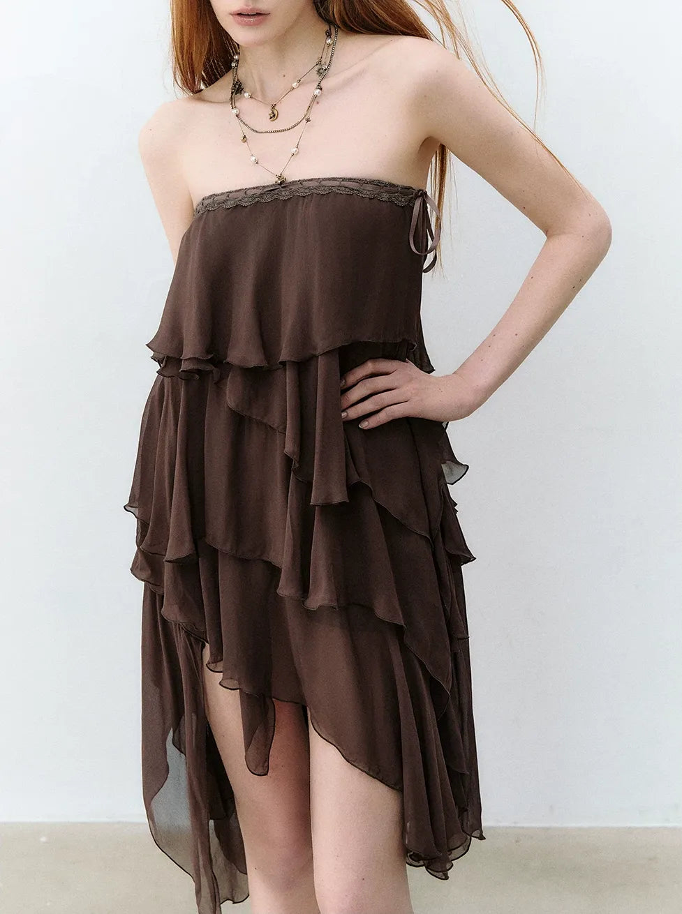 Asymmetric Chiffon Tie-Waist Strapless Skirt