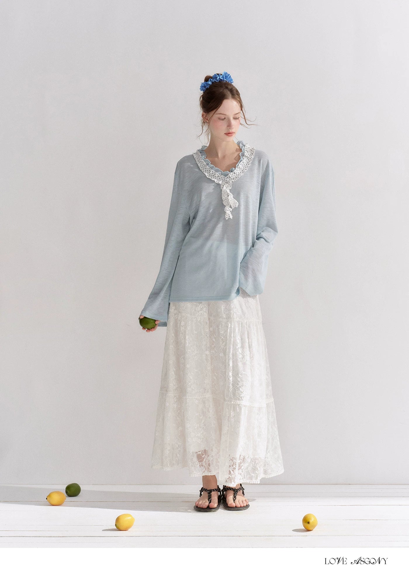 Lace Trim Elastic Waist A-line Long Skirt