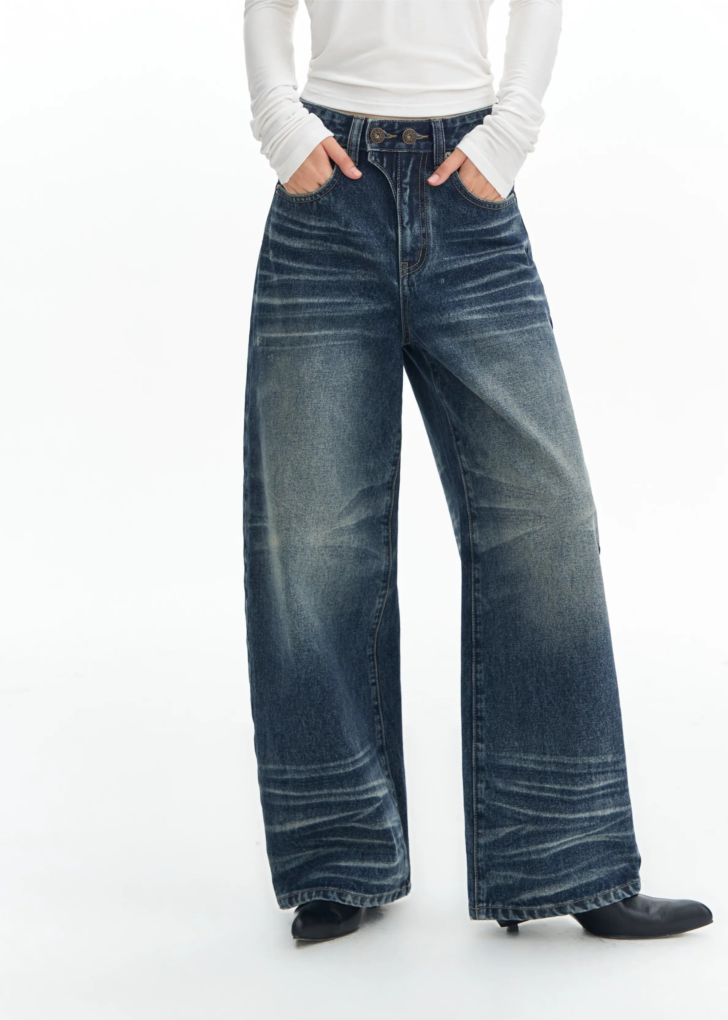 Vintage Wash Wide-Leg Jeans