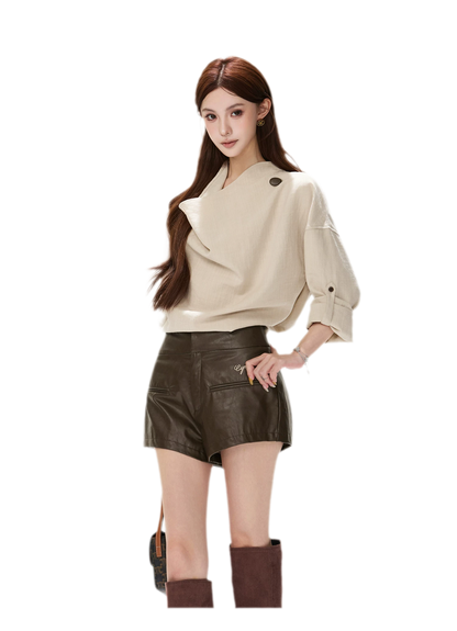 Textured Draped Oversized Shirt