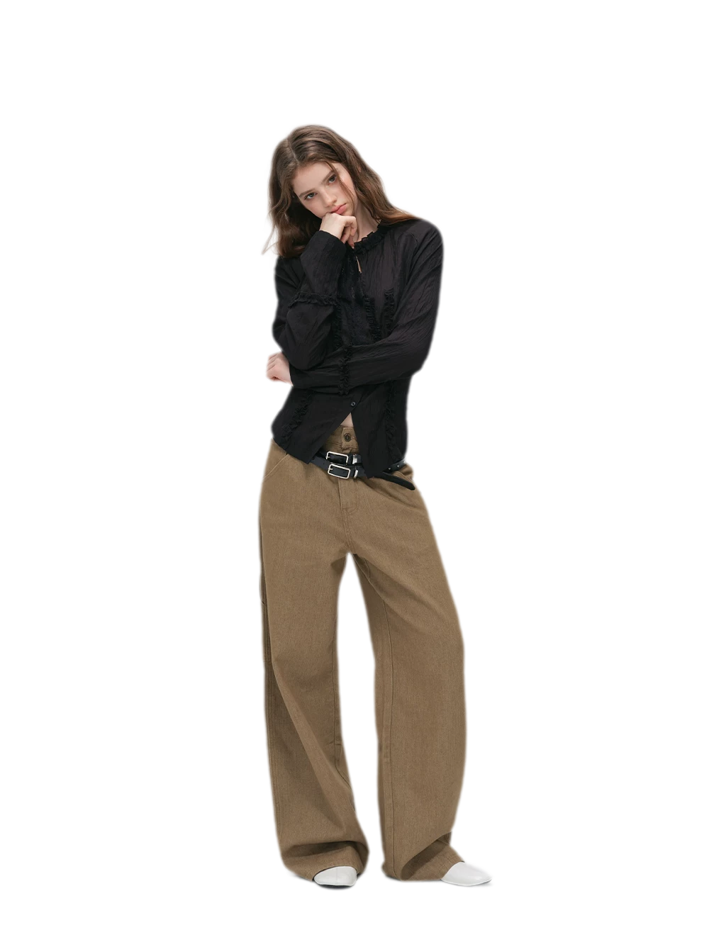 Enzyme-Washed Wide-Leg Utility Jeans