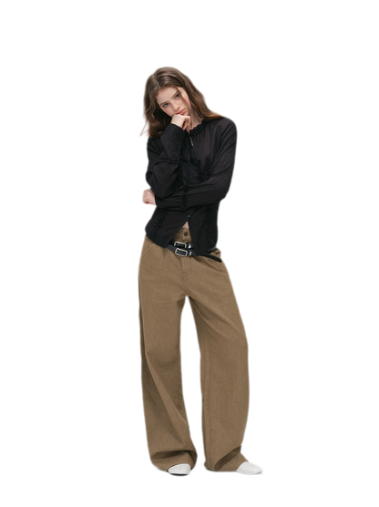 Enzyme-Washed Wide-Leg Utility Jeans
