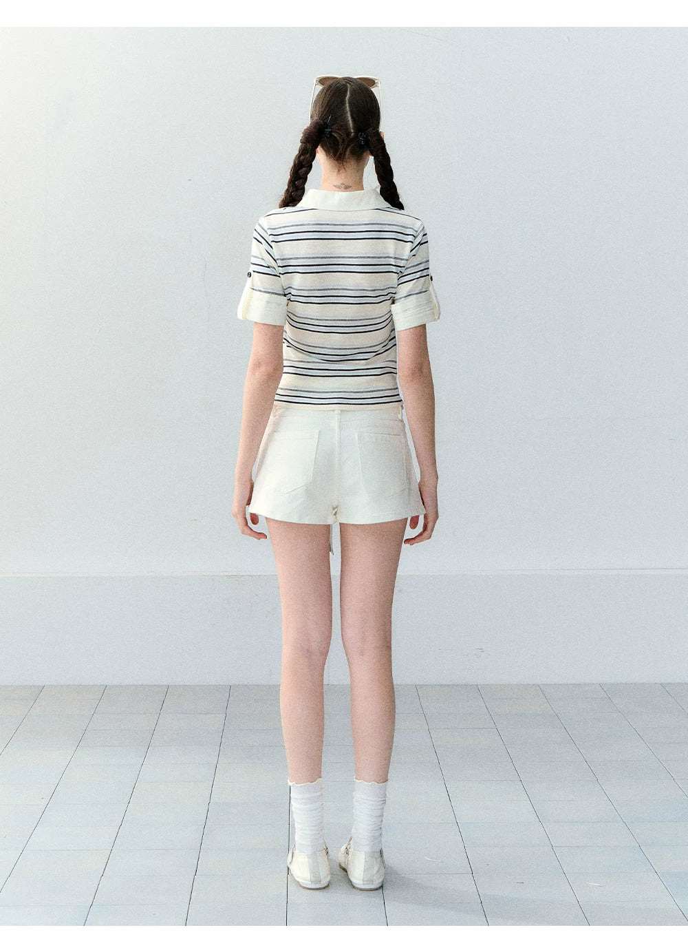 White Korean Casual High-Waist Denim Shorts