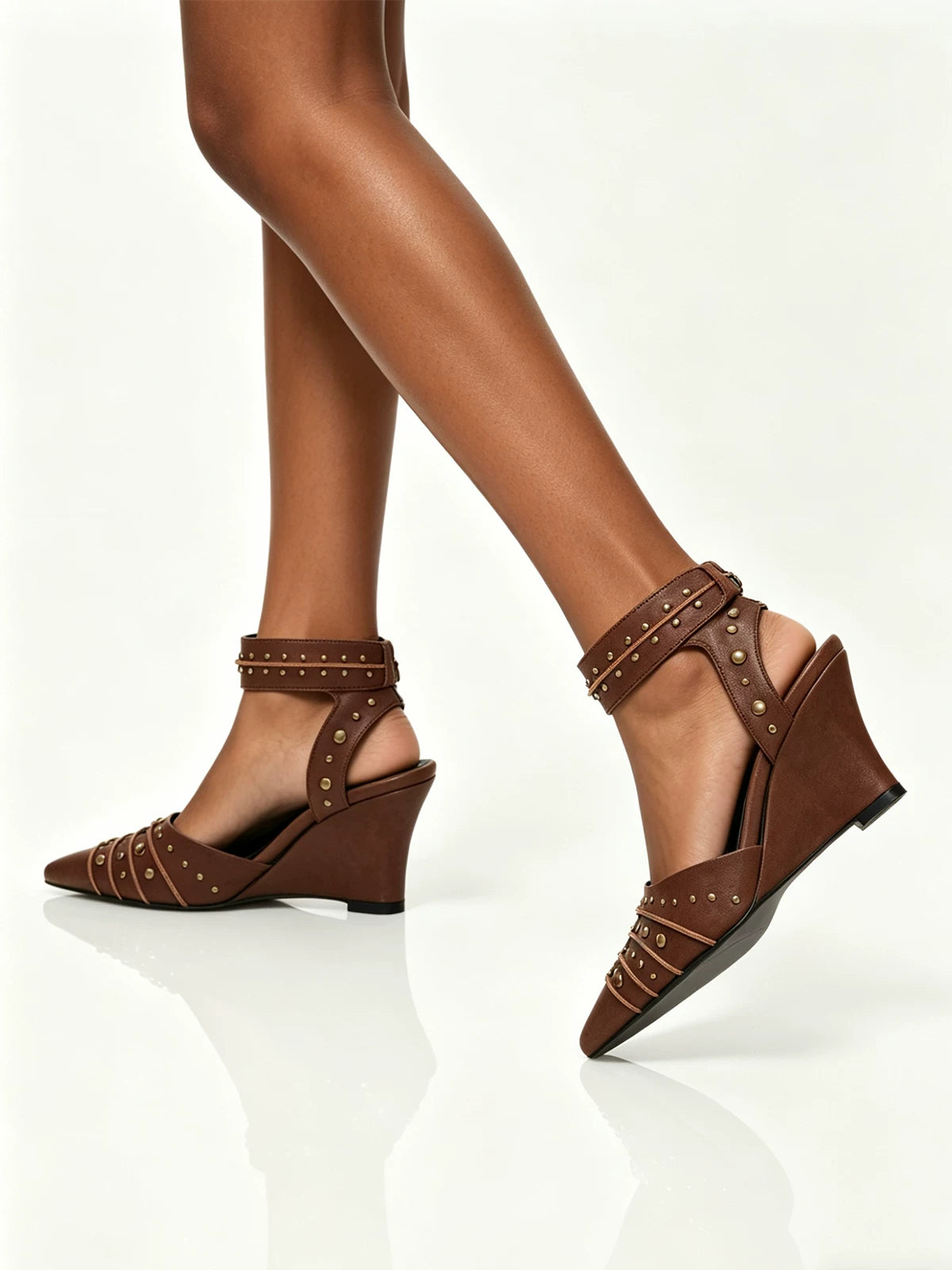 Studded Pointed-Toe Wedge Sandals
