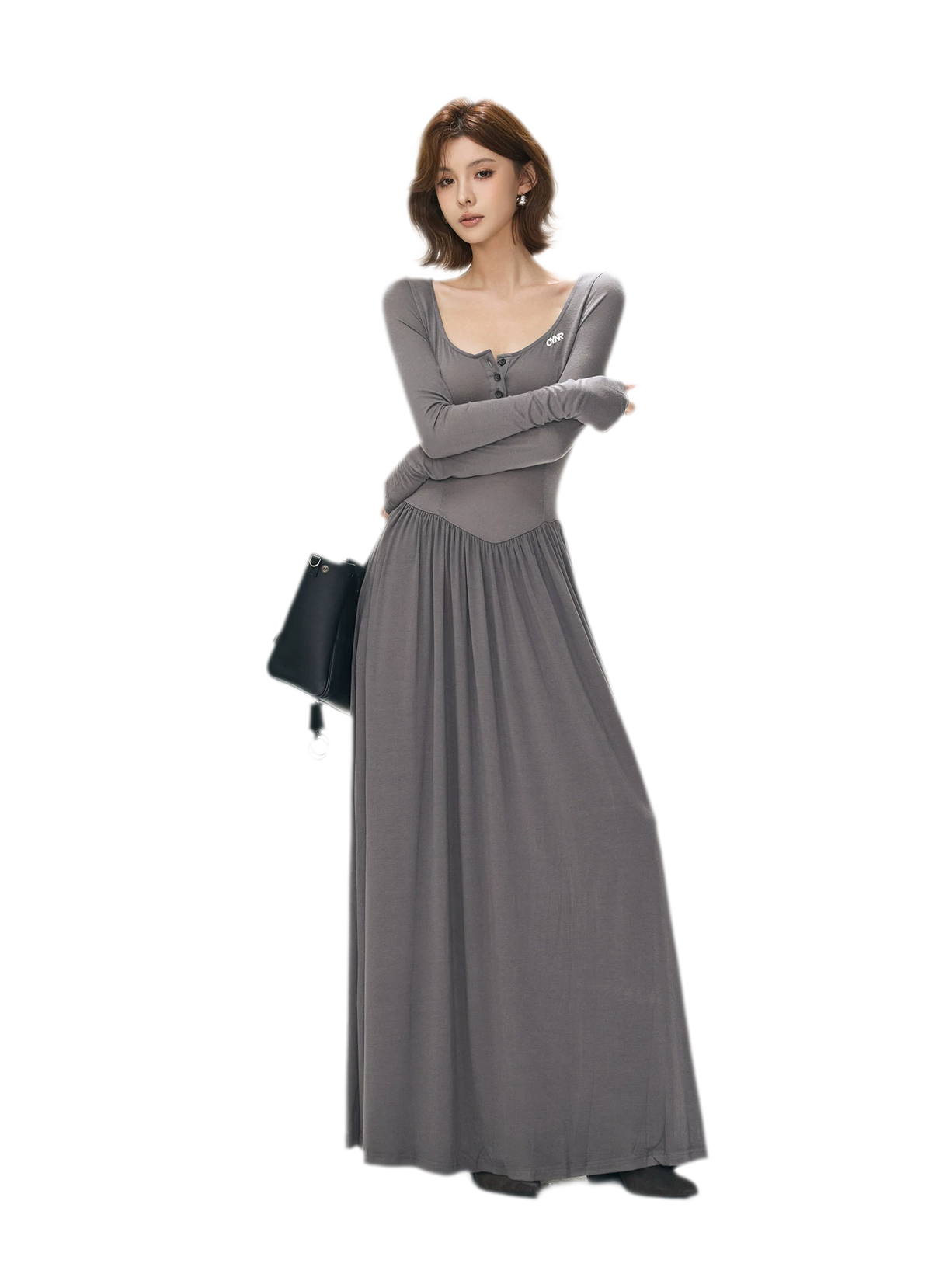 Vintage Square-Neck Paneled Maxi Dress