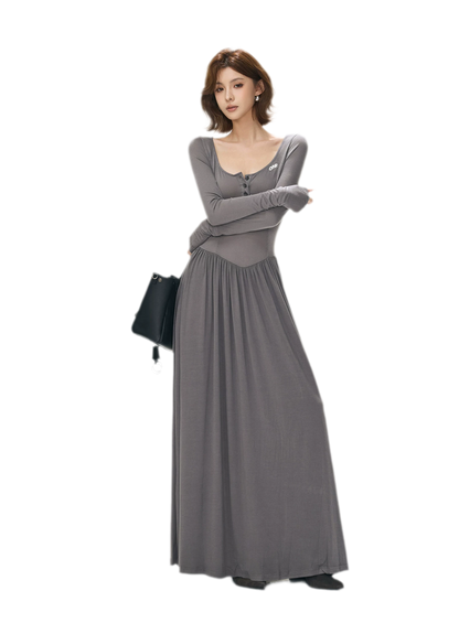 Vintage Square-Neck Paneled Maxi Dress