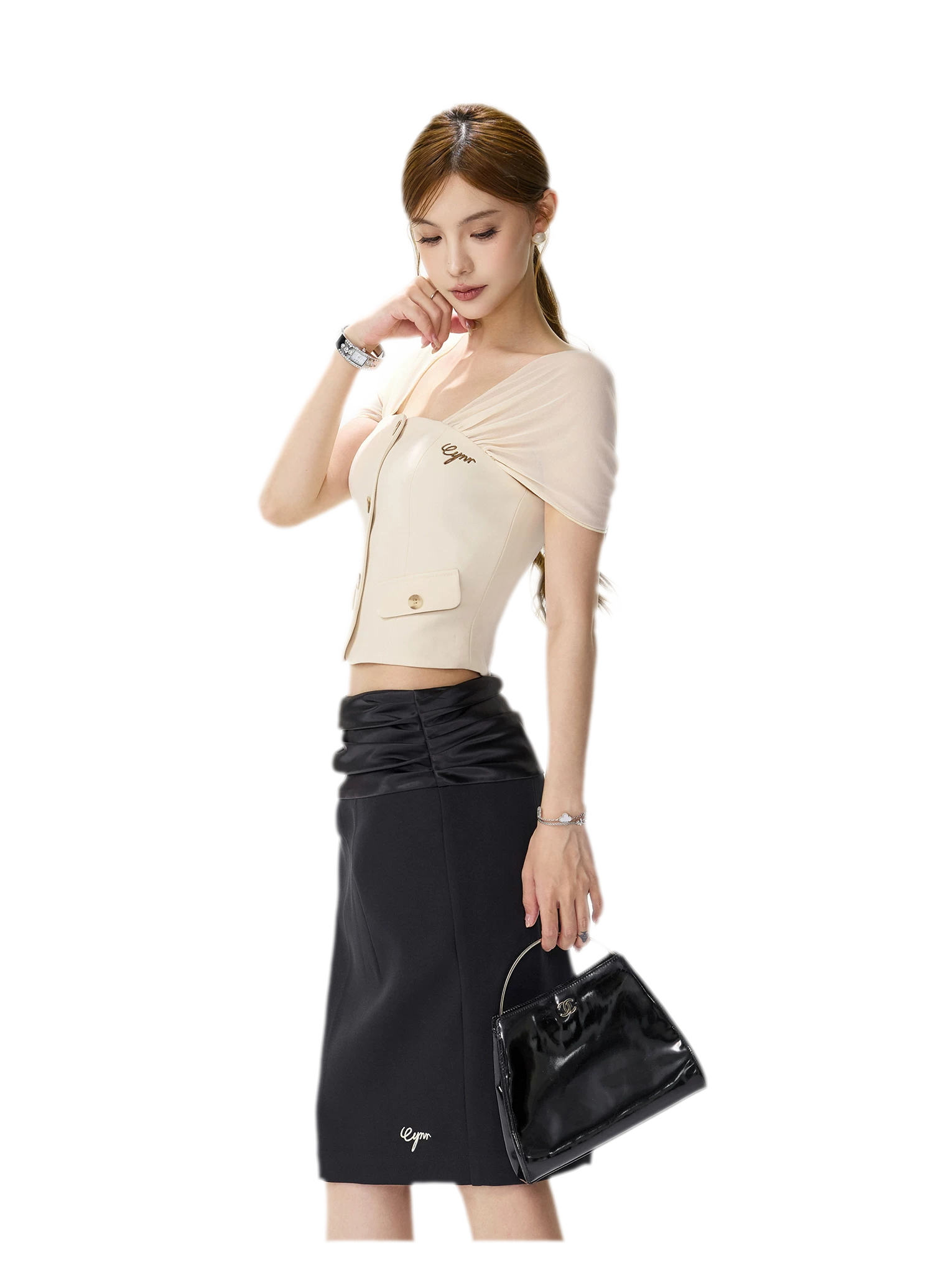 Square Neck Mesh Sleeve Top