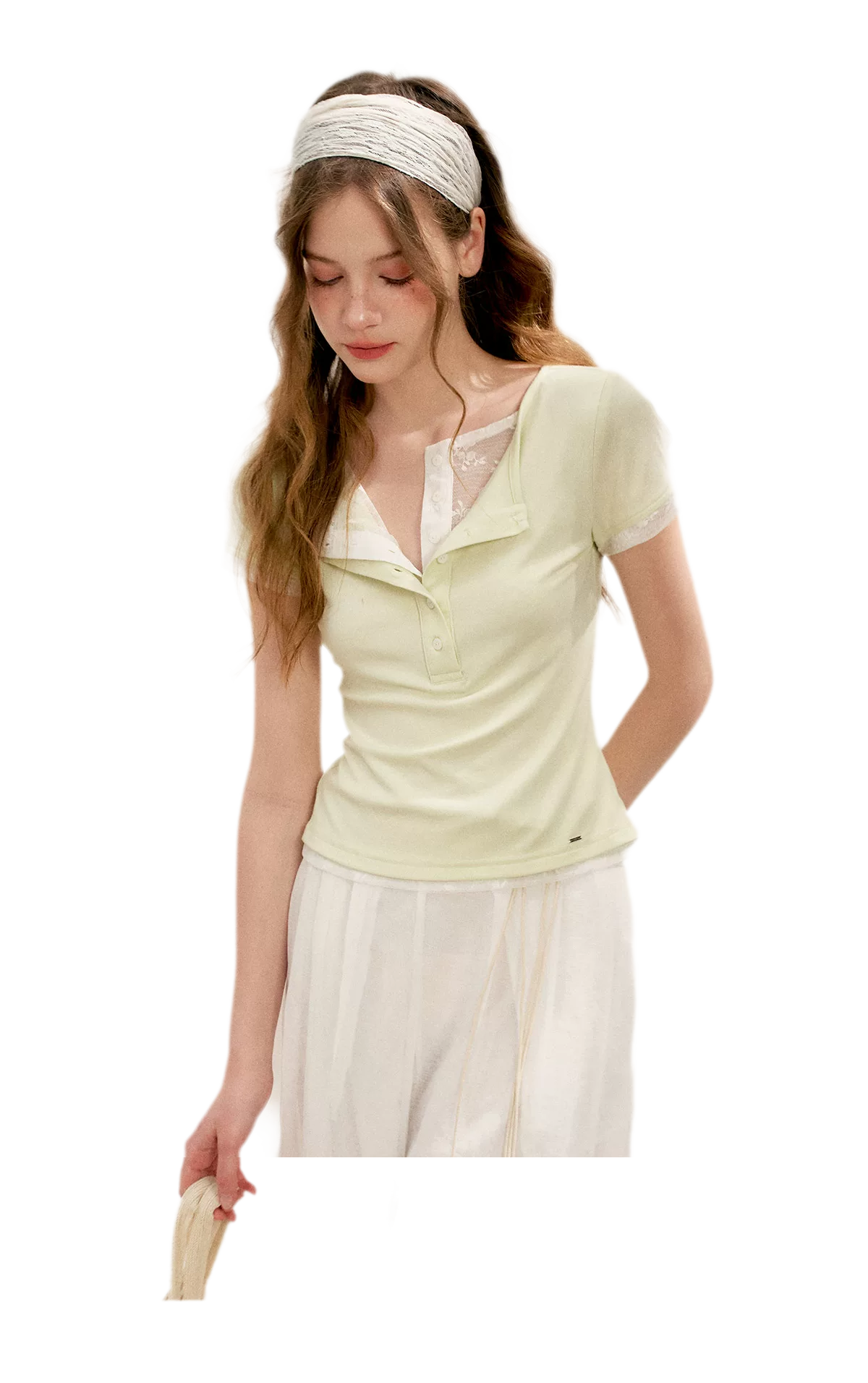 Double-Layer Collar Lace T-Shirt