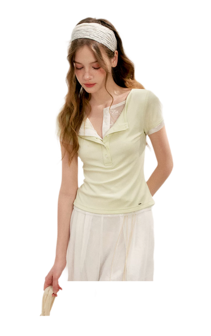 Double-Layer Collar Lace T-Shirt