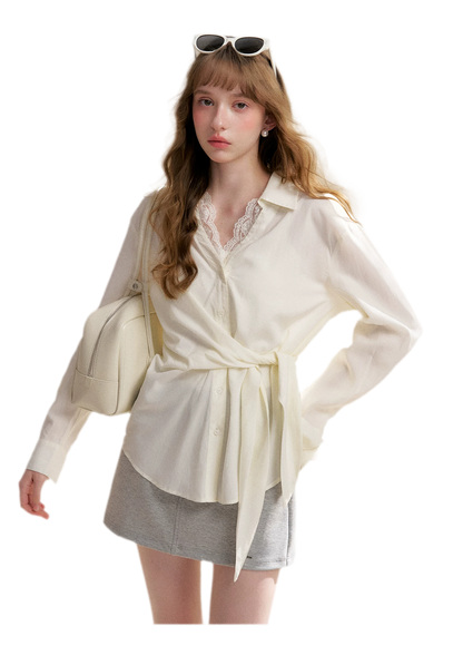 Tencel Lace V-Neck Long Sleeve Shirt