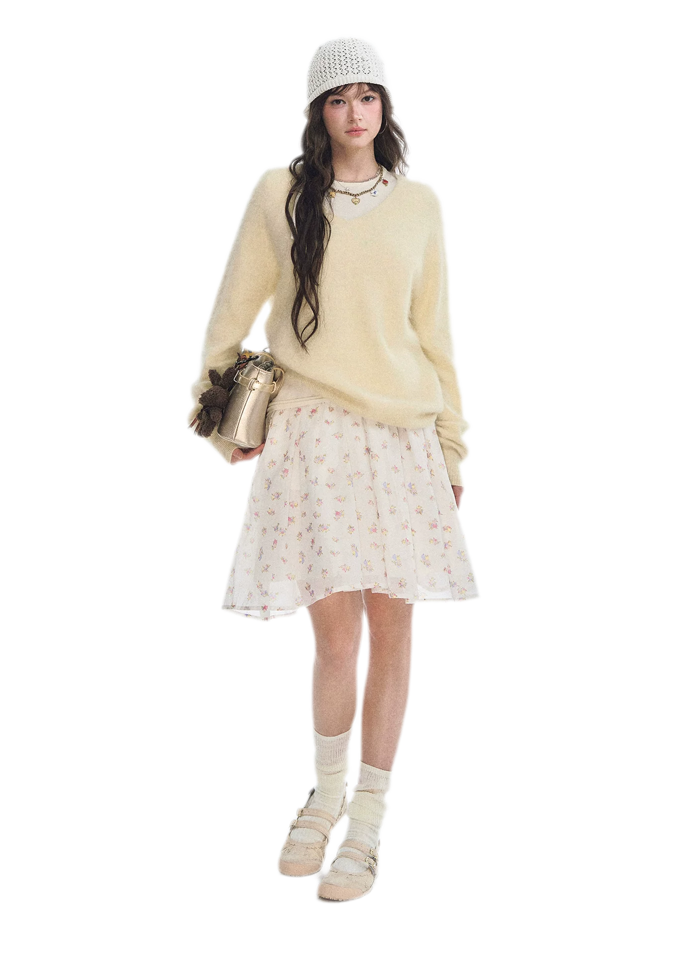 Pleated Floral A-Line Skirt