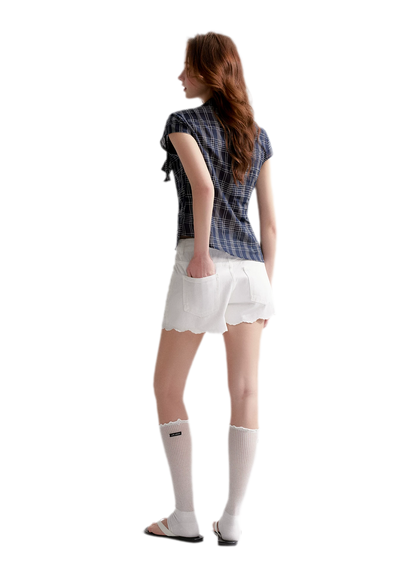 Eyelet Embroidered Denim Shorts