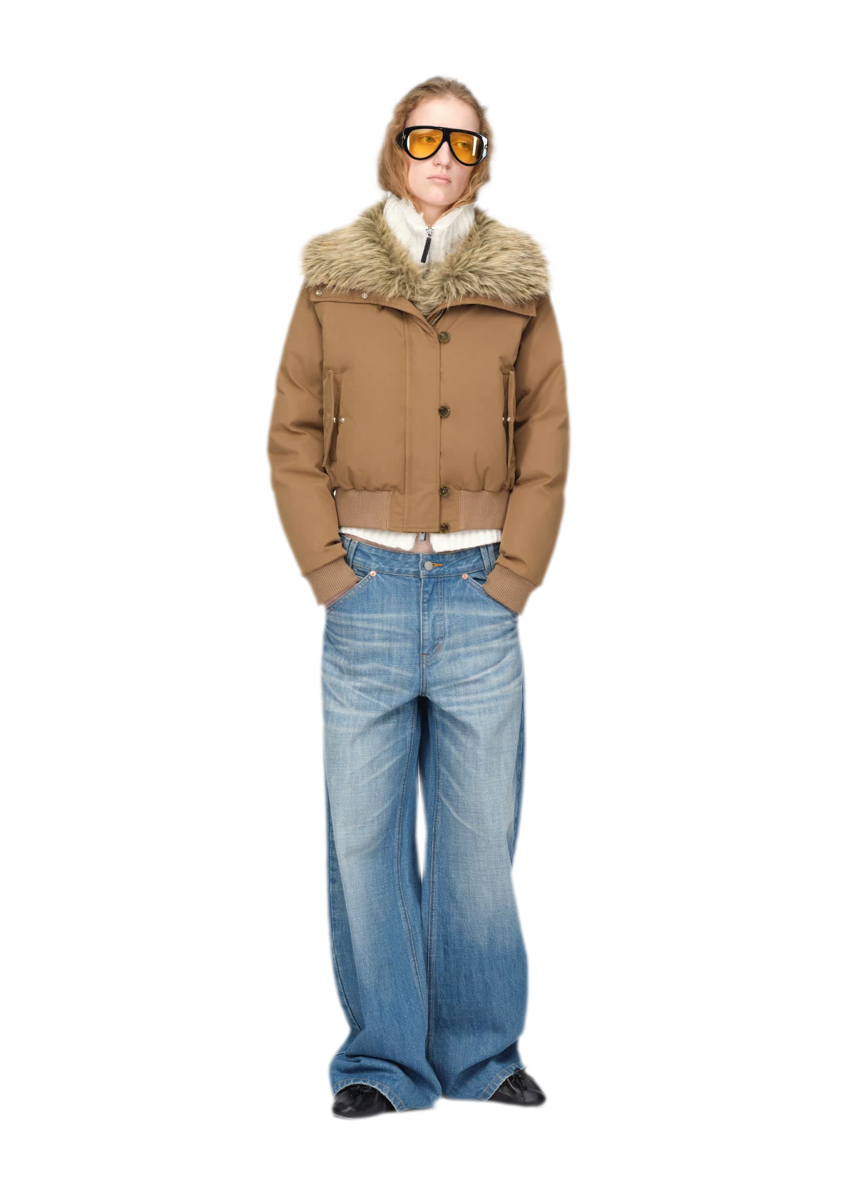 Washed Whisker Wide-Leg Jeans