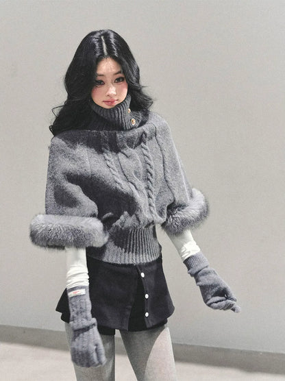 モヘアケーブル編みタートルネックセーター