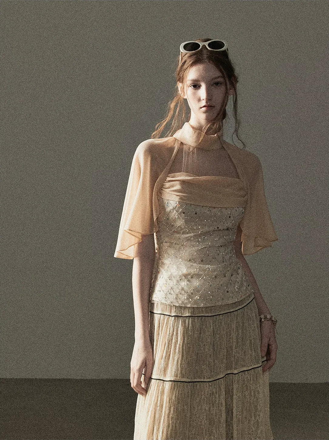 Textured Sequin Cape Top