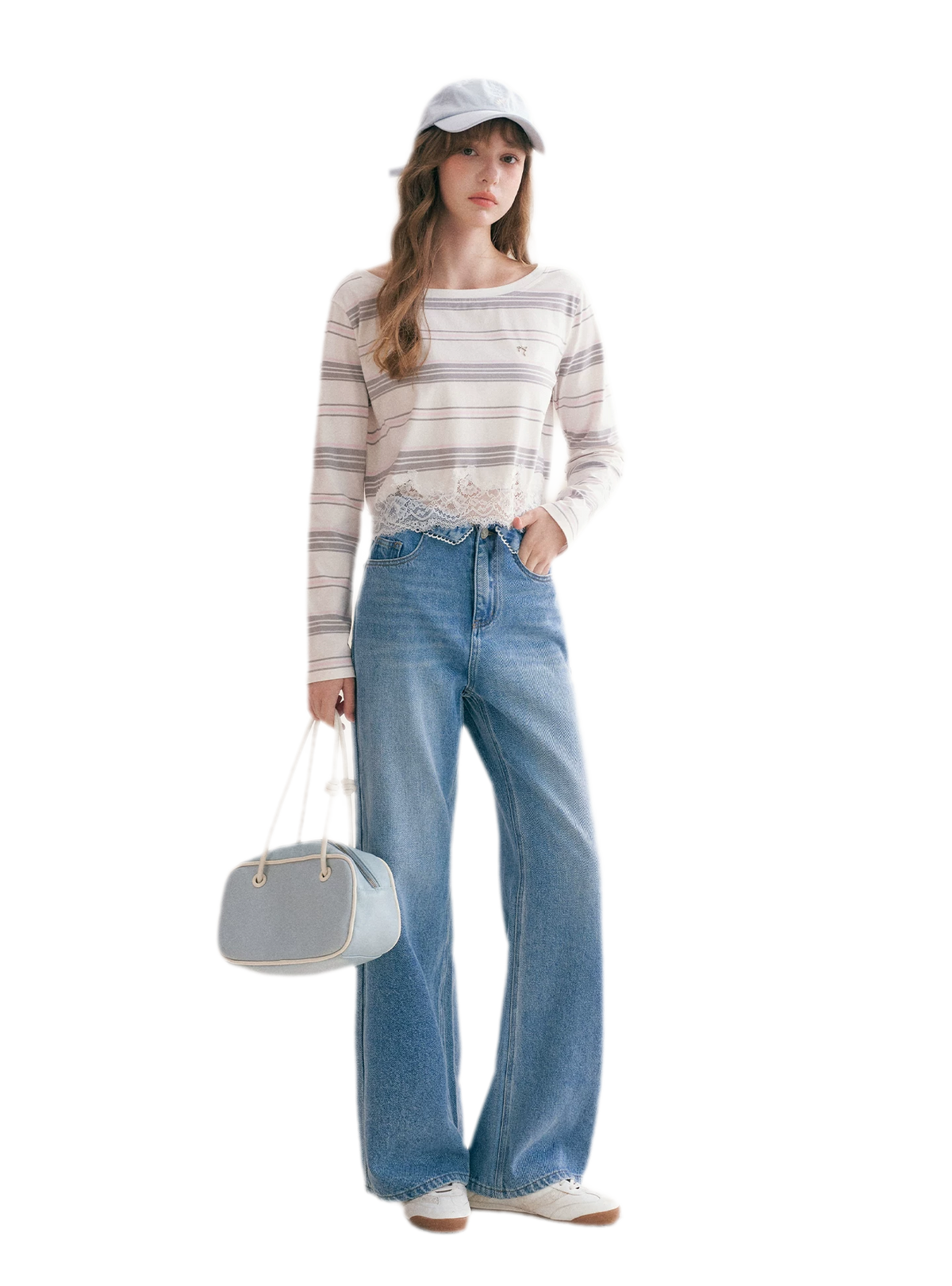 Cotton Lace-Trim Wide-Leg Jeans