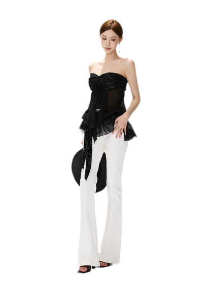 Sequin Pleated Bustier Top