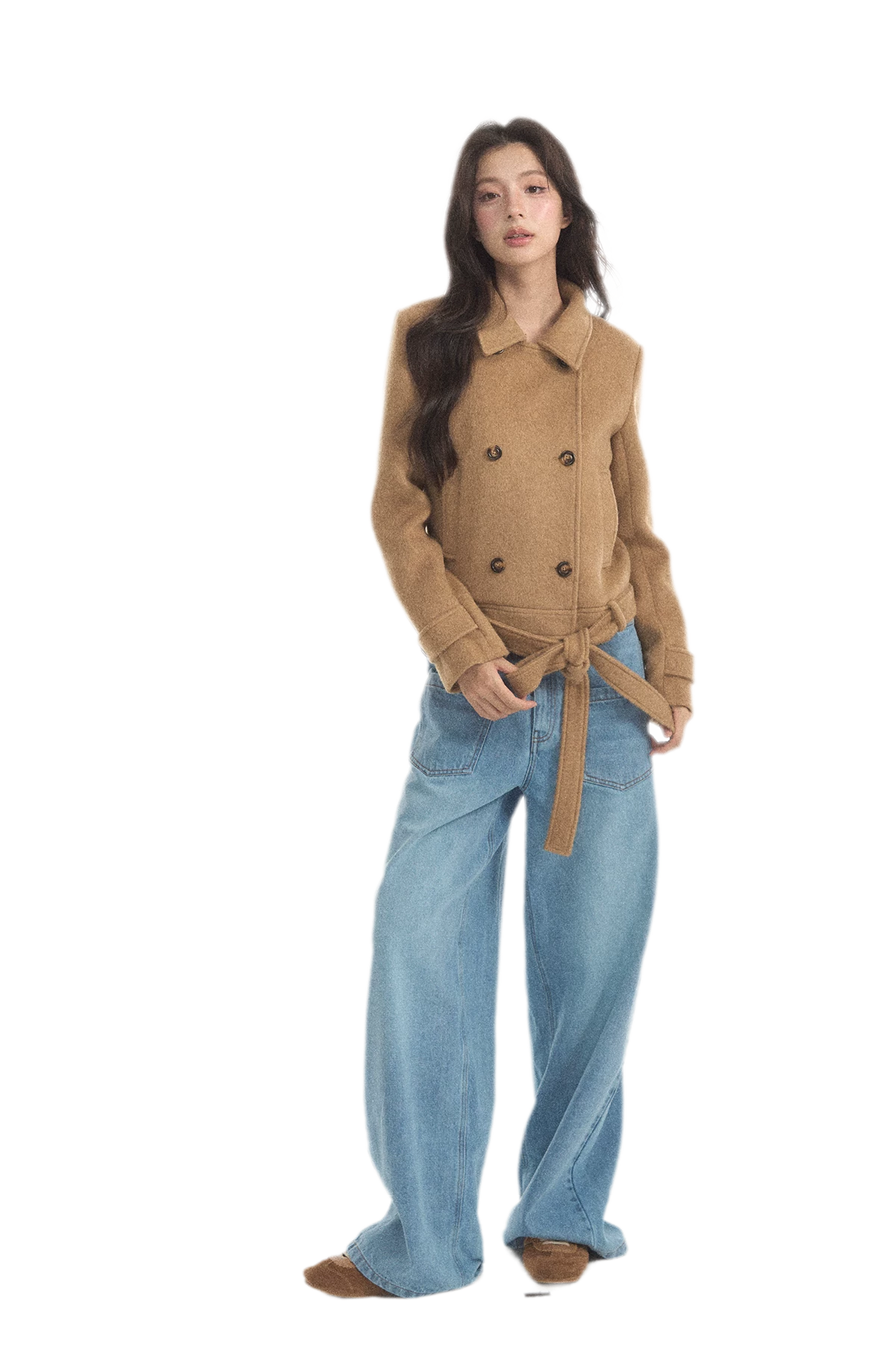 Wool Double-Breasted Cropped Coat