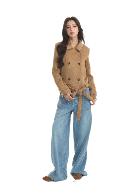 Wool Double-Breasted Cropped Coat