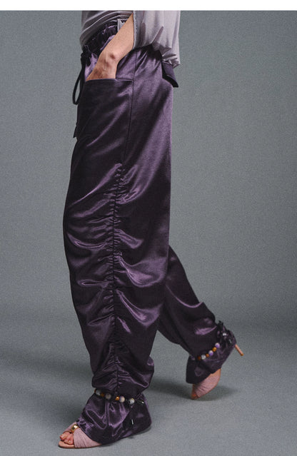 Satin Jogger Pants with Beaded Drawstring