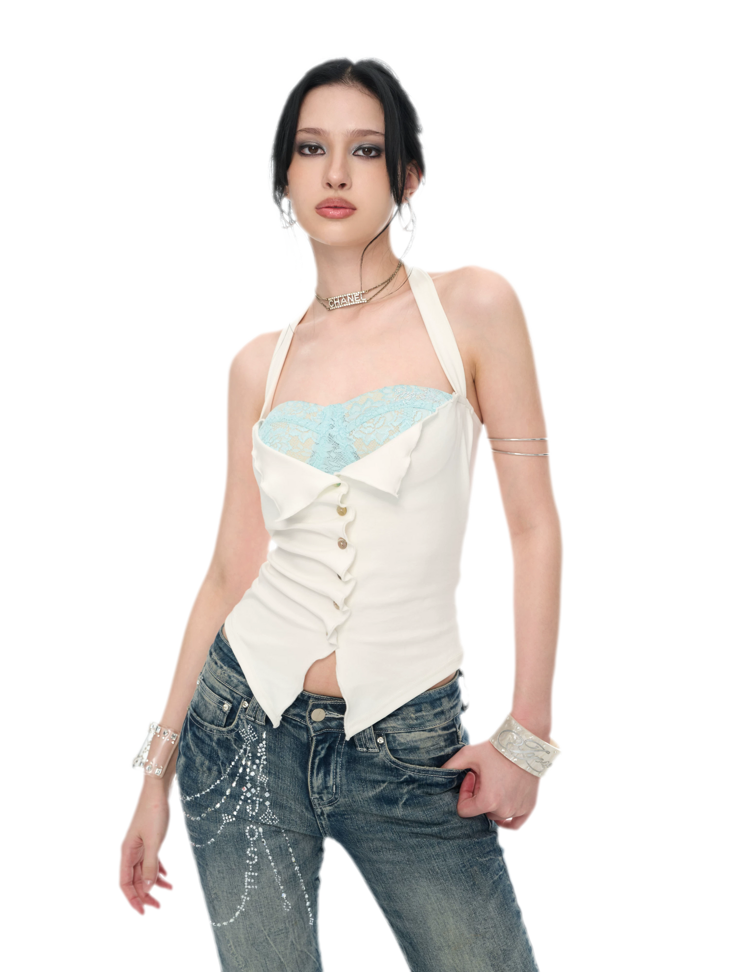 Original Peacock Blue Lace Halter Top