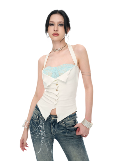 Original Peacock Blue Lace Halter Top