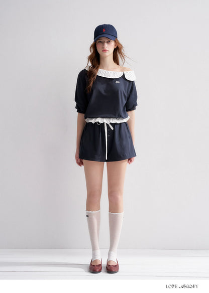 Vintage Polka Dot Asymmetric Short Sleeve Sweatshirt
