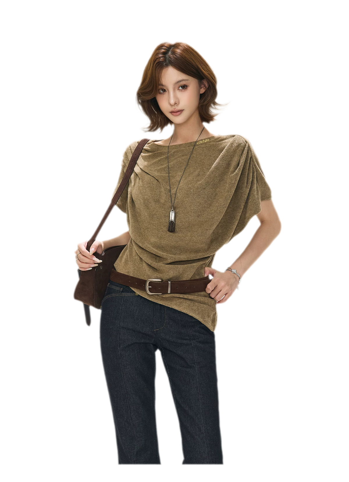 Gathered Collar Batwing Sweater