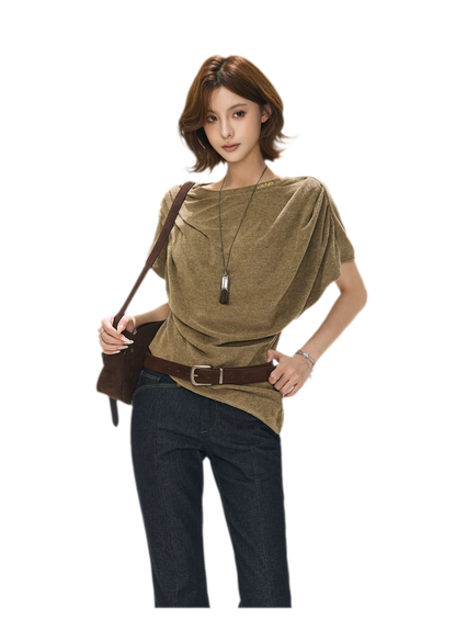 Gathered Collar Batwing Sweater