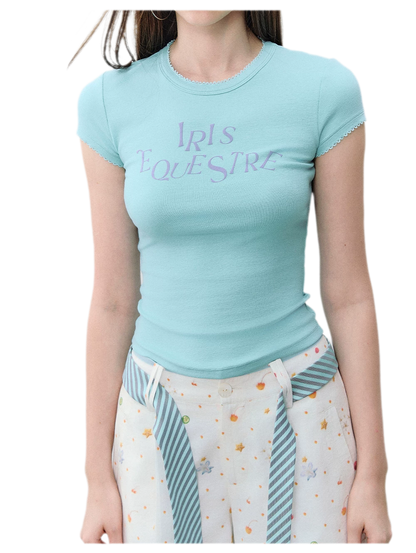 Tencel-Cotton Letter Print Slim T-Shirt