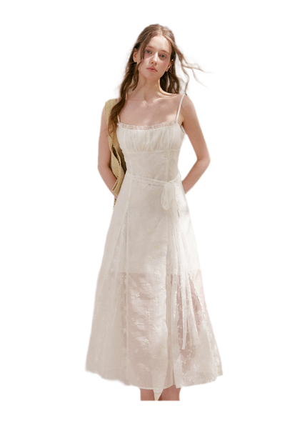 French Embroidered A-line Dress