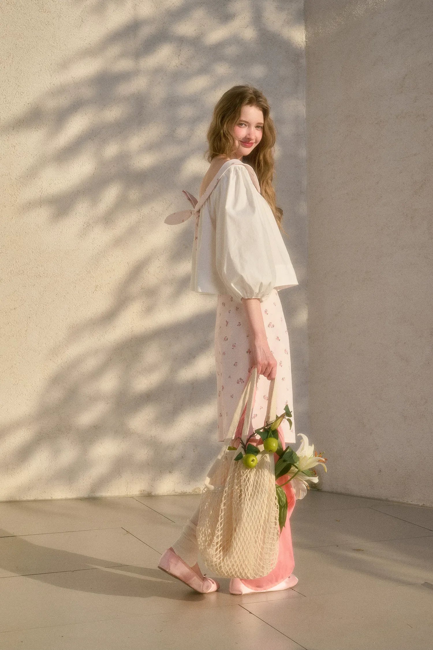 Floral Puff-Sleeve Blouse Skirt Set