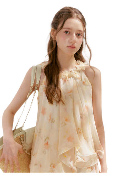 Chiffon Floral Halter Long Dress