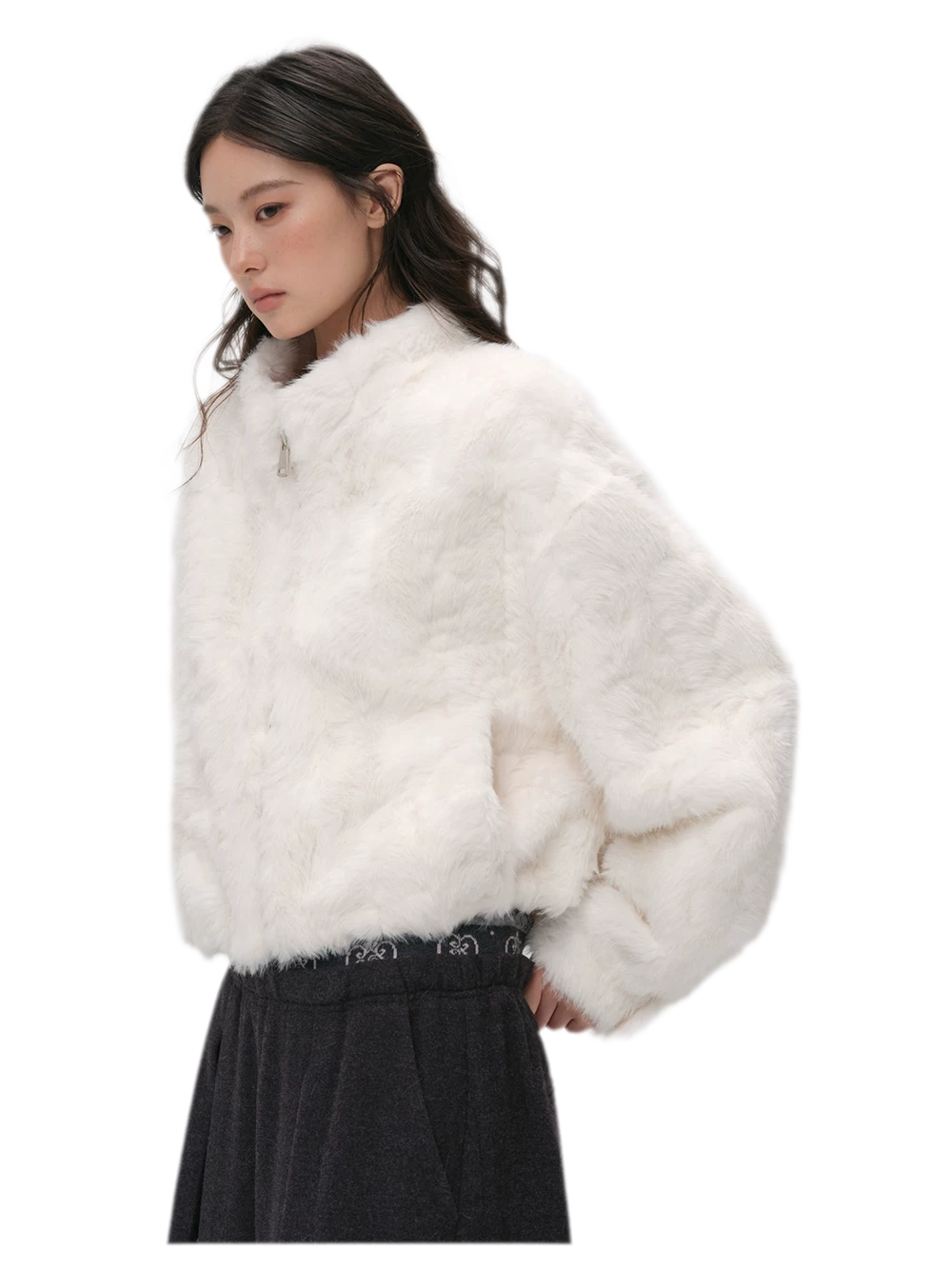 Embossed Cropped Faux Fur Jacket