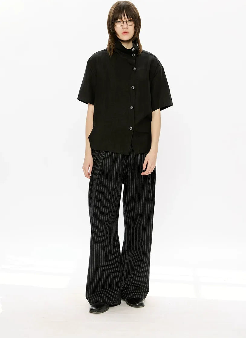 Lyocell Linen Stand Collar Shirt
