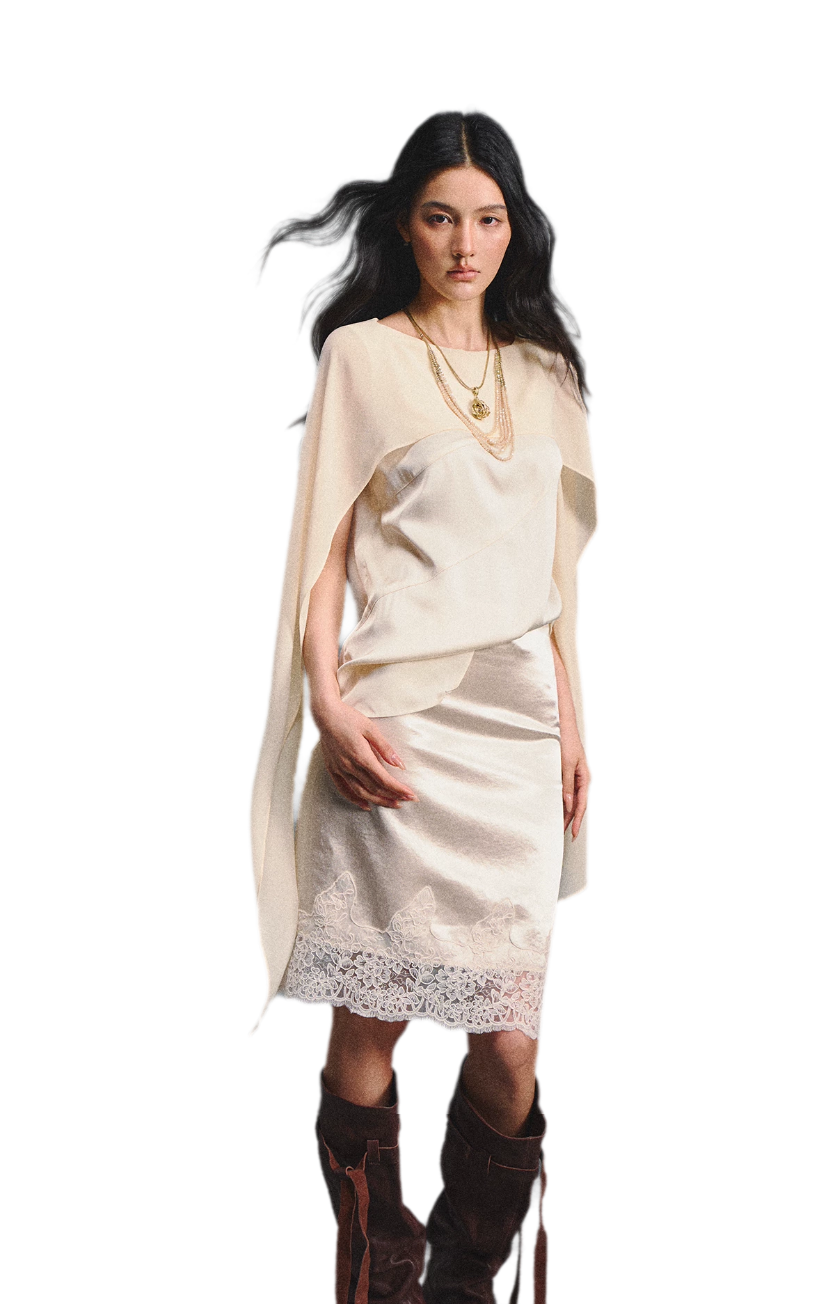Sleeveless Satin Lace Set