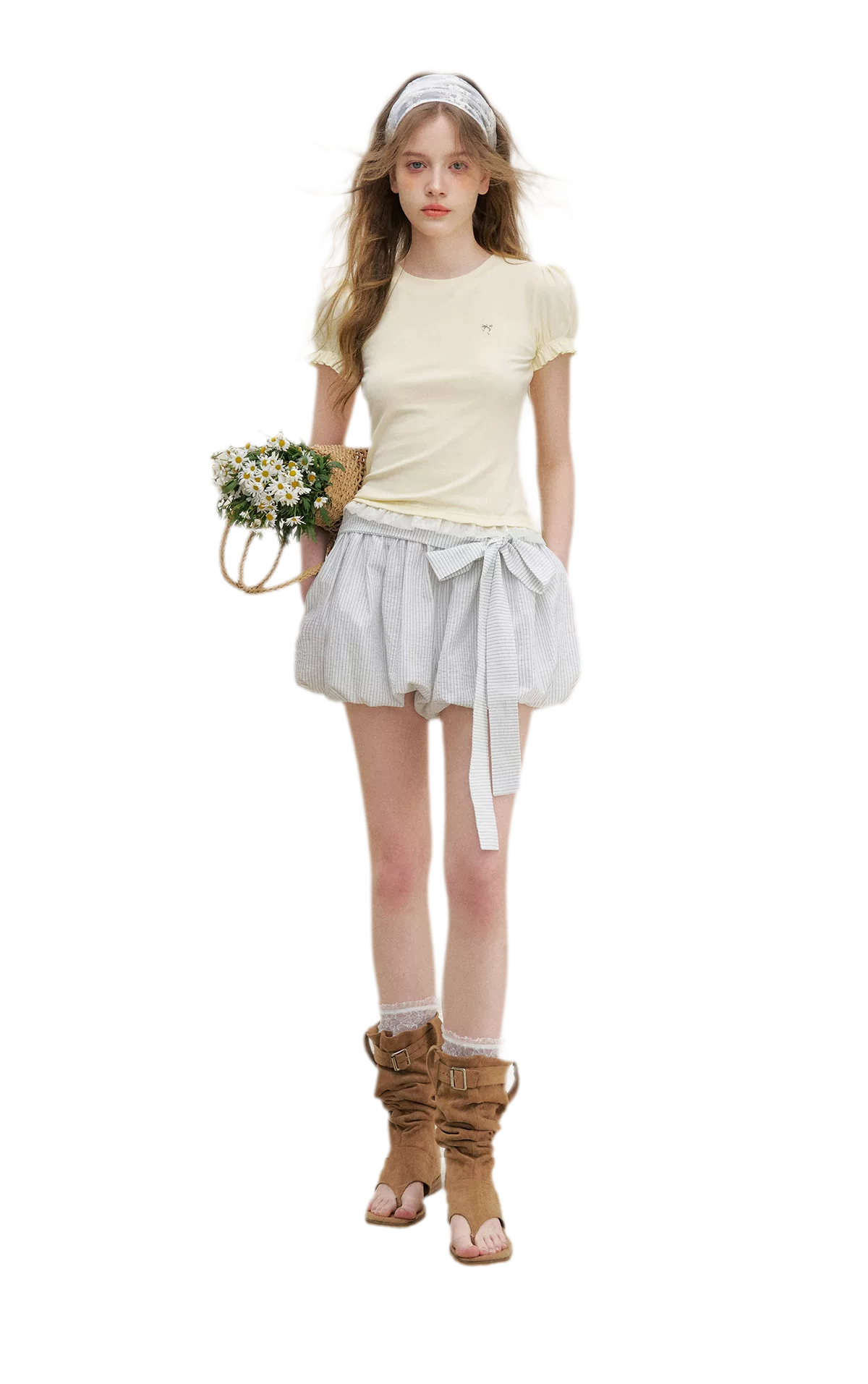 Bow Tie Elastic Waist Casual Shorts