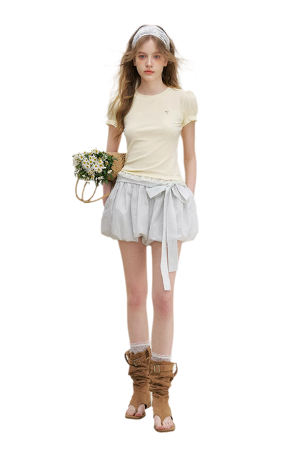 Bow Tie Elastic Waist Casual Shorts