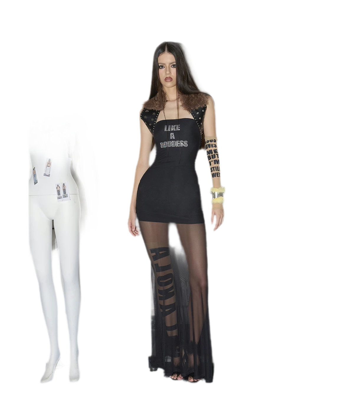 Rhinestone Mesh Fishtail Dress
