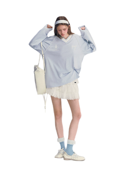 Colorblock Bow Embroidered Tee