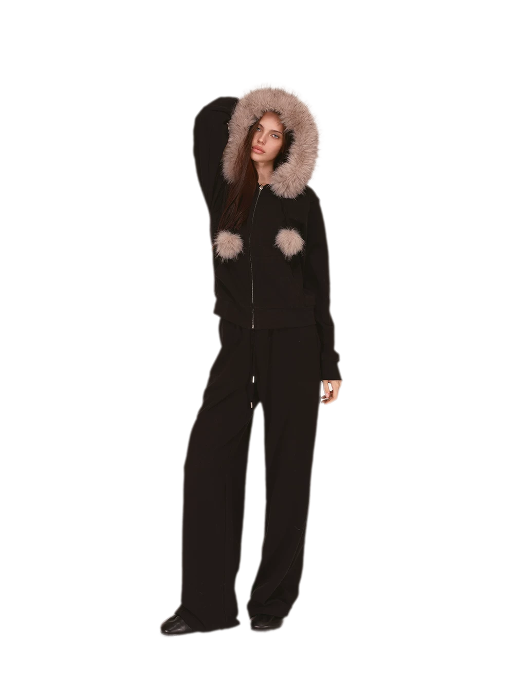 Contrast Fur Hooded Tracksuit