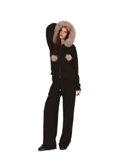 Contrast Fur Hooded Tracksuit