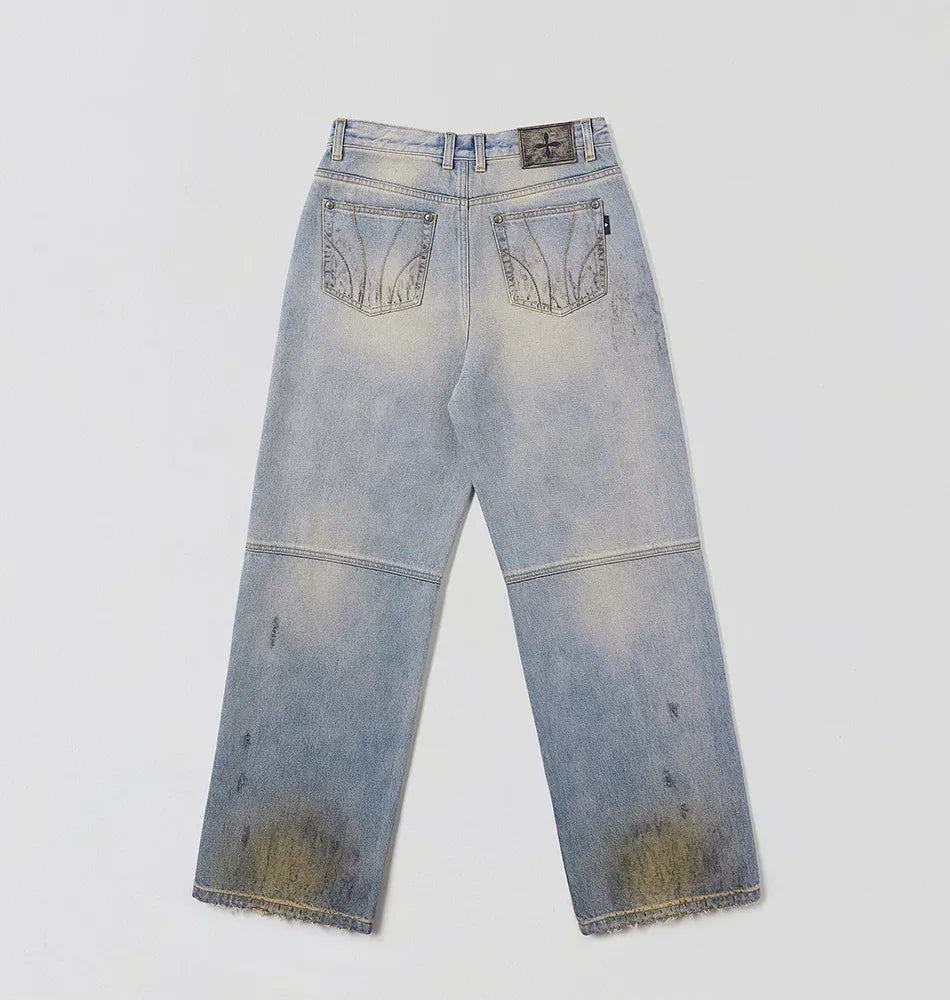 Cross Statue Tide Wide Straight Denim Jeans